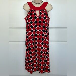 Tracy Negoshian XL Red and Black Geometric Midi Dress NWT